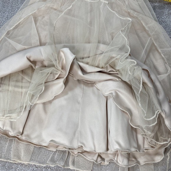 SPEECHLESS JUNIORS CHOKER KEY HOLE LACE &TULLE OPEN-BACK SHORT DRESS Beige Sz 3 - Picture 5 of 6